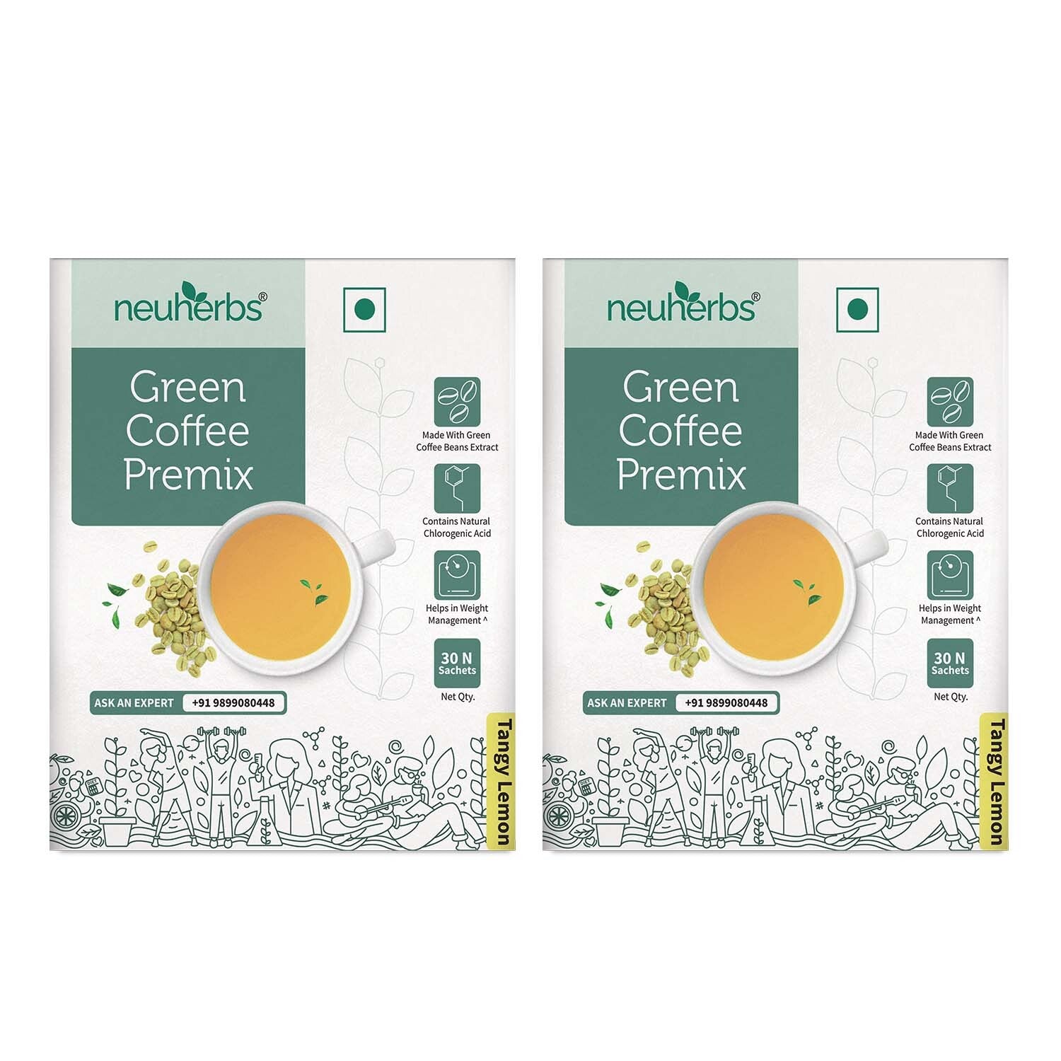 Instant Green Coffee Premix (Lemon Flavour) for Weight Loss & Detox