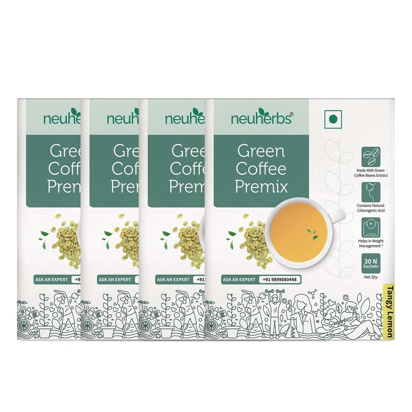 Instant Green Coffee Premix (Lemon Flavour) for Weight Loss & Detox