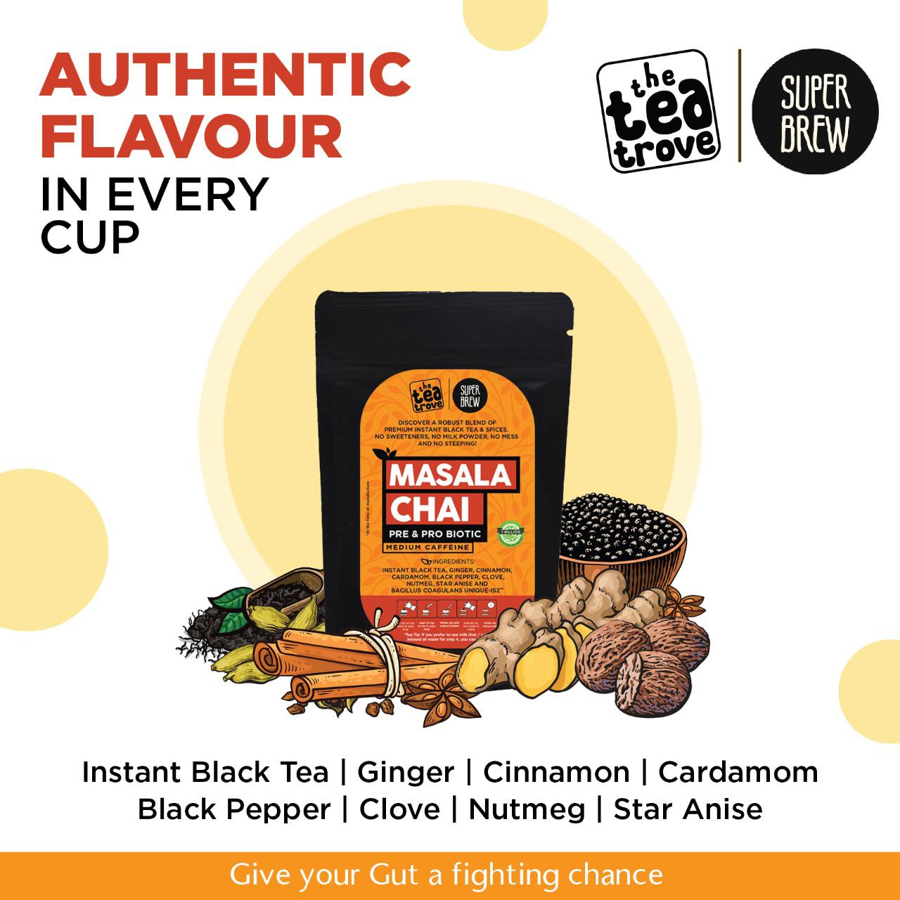 Super Brew Probiotic Masala Chai Instant Tea Powder (60 Gms, 40 Cups)