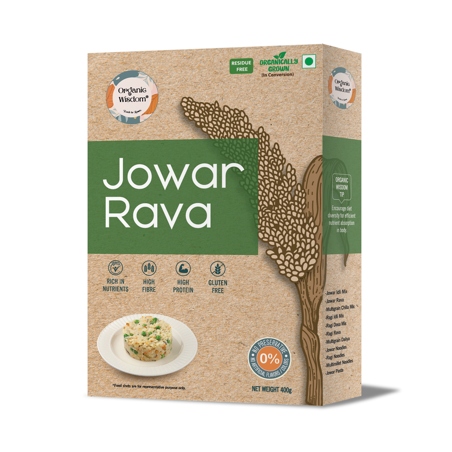 Jower Ravva Organic Wisdom Jowar - Jonna/Sorghum Rava - 400 gms - Veeha Foods