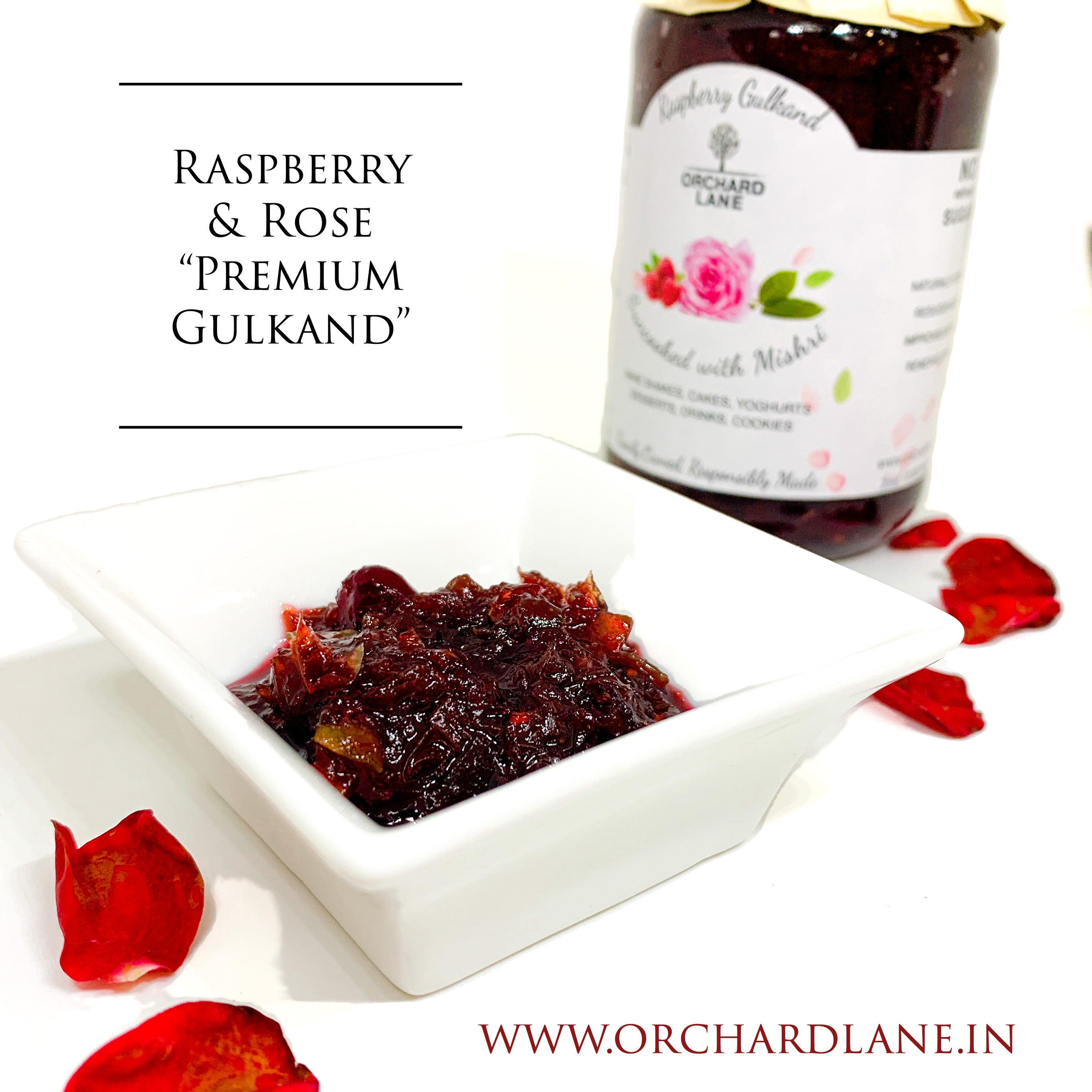 Raspberry Gulkand - Suncooked Damask Rose petals with Mishri, Elaichi