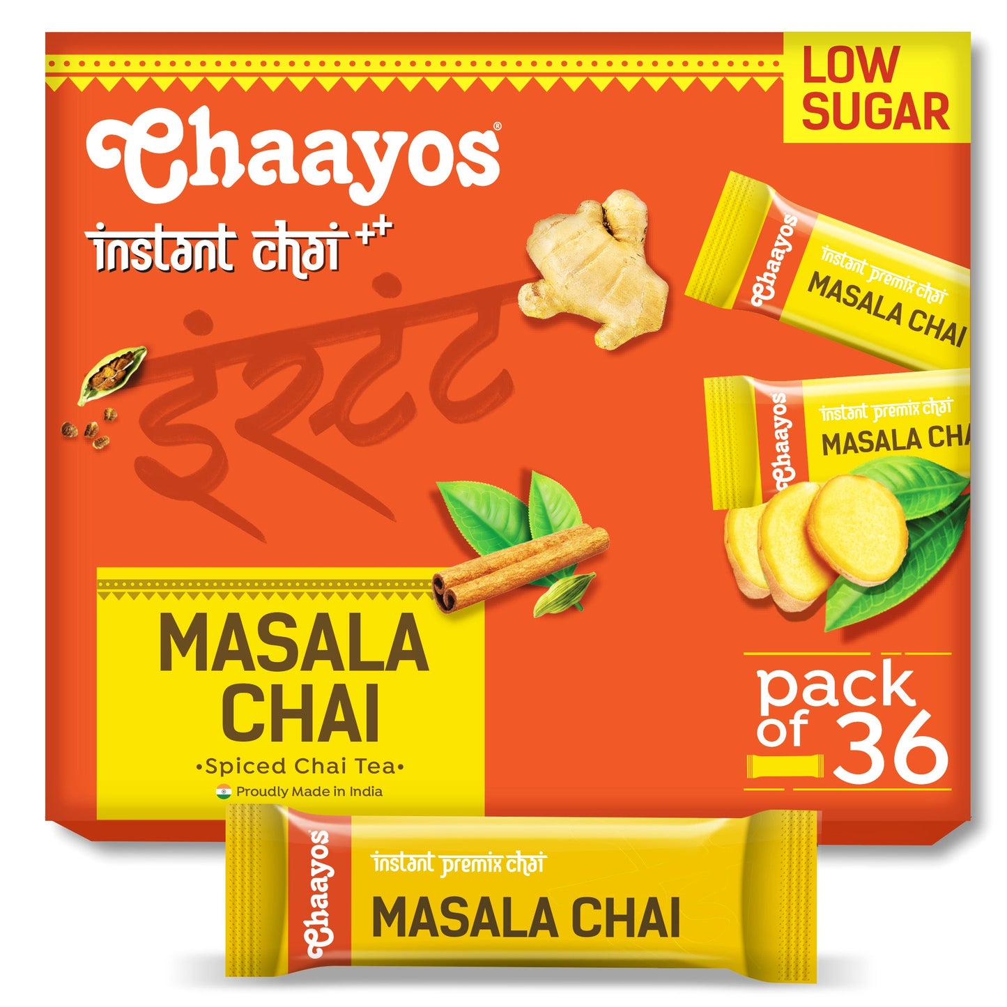 Chaayos Instant Tea Premix - Masala Flavour - Low Sugar (36 Sachets) | Instant Tea | Tea Premix | Masala Tea