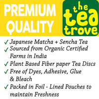 Japanese Matcha Green Tea Bags - 40 Eco-Friendly Matcha Tea + Sencha Green Tea Bag in Resealable pouch