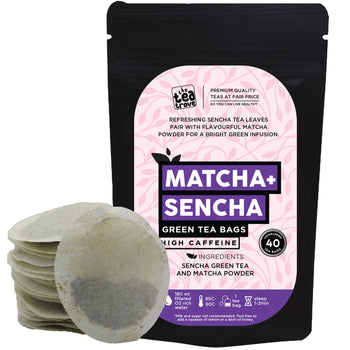 Japanese Matcha Green Tea Bags - 40 Eco-Friendly Matcha Tea + Sencha Green Tea Bag in Resealable pouch