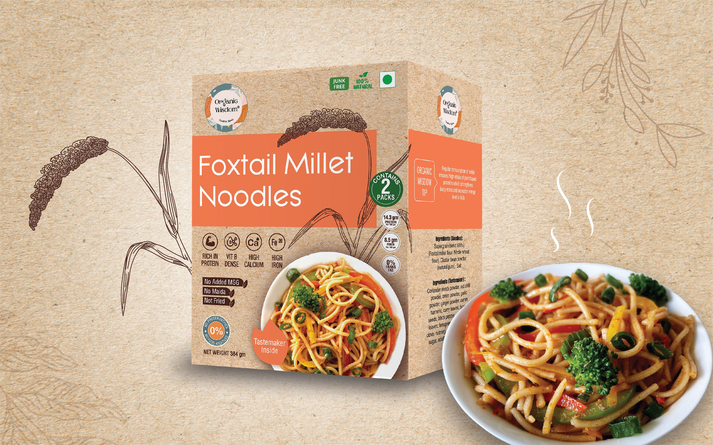 Foxtail Millet Noodles (Contains 2 Packs)