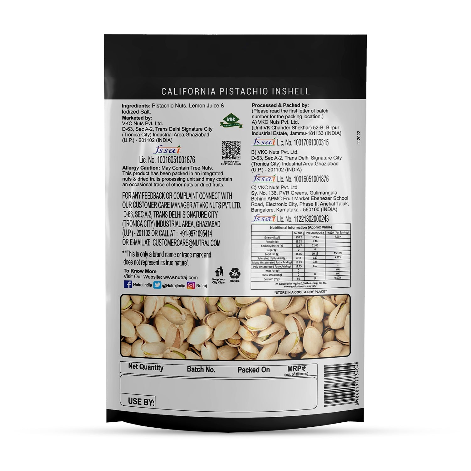 Nutraj California Roasted & Salted Pistachios Inshell (Pista) 250gm