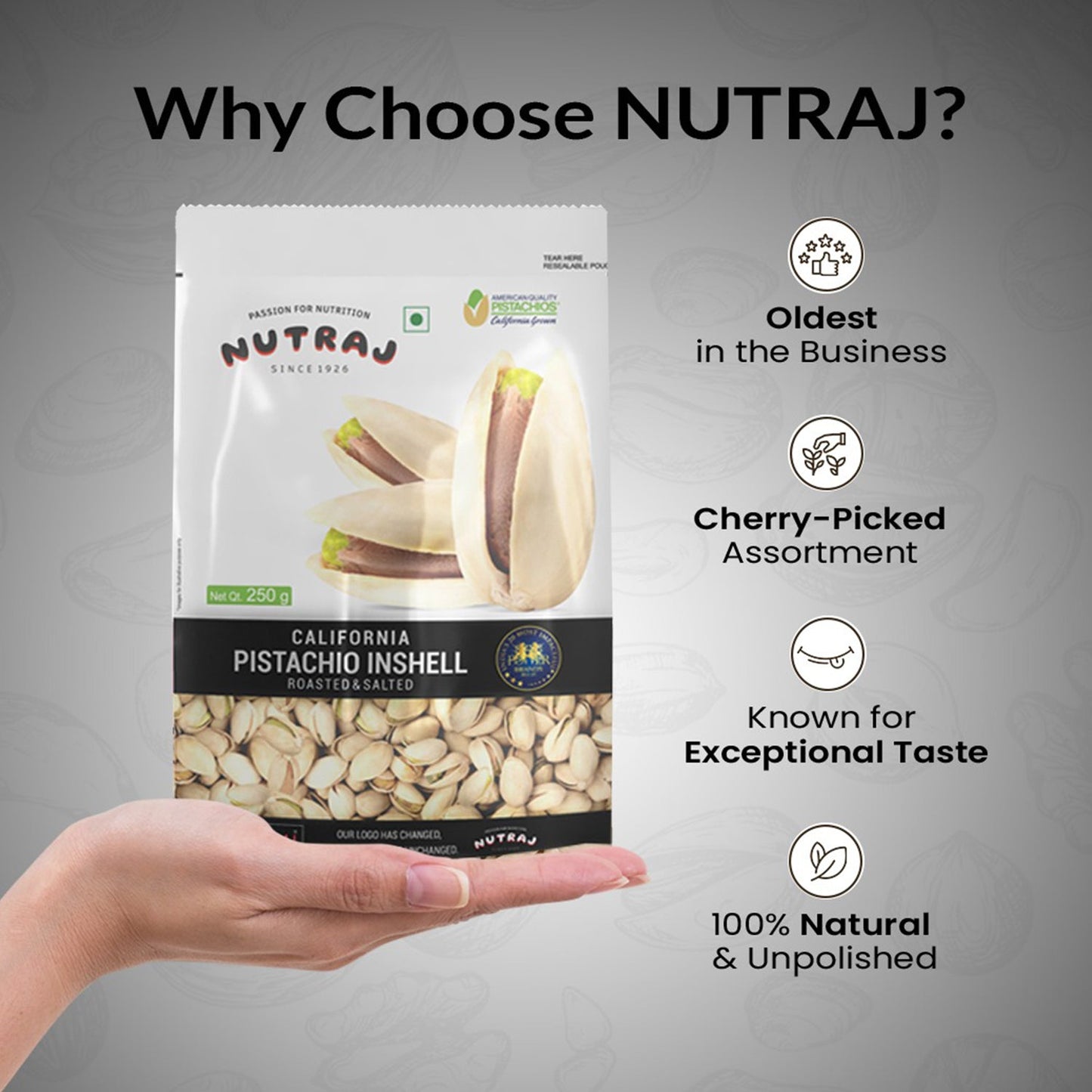 Nutraj California Roasted & Salted Pistachios Inshell (Pista) 250gm