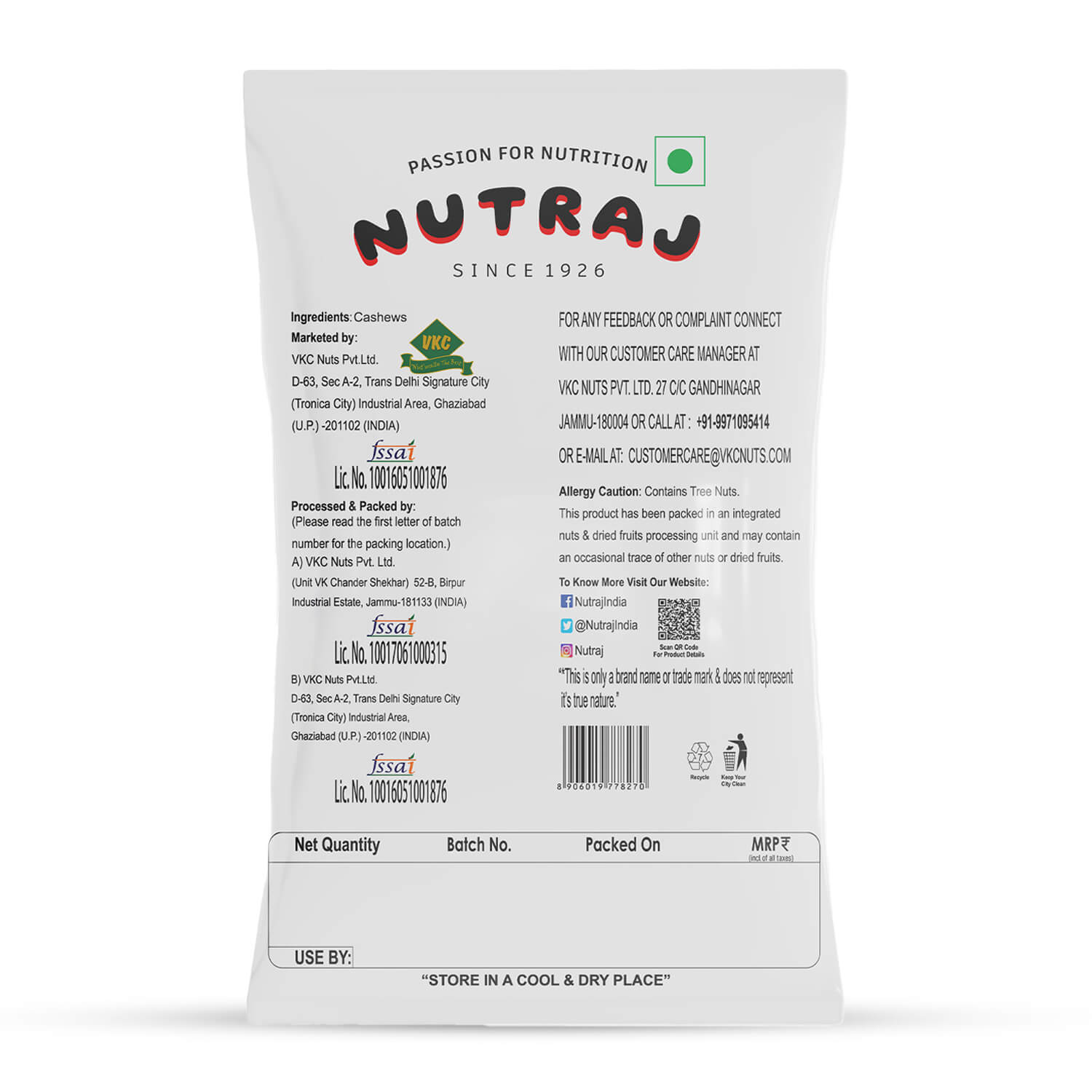 Nutraj Premium Cashew Nuts 200gm (W320)