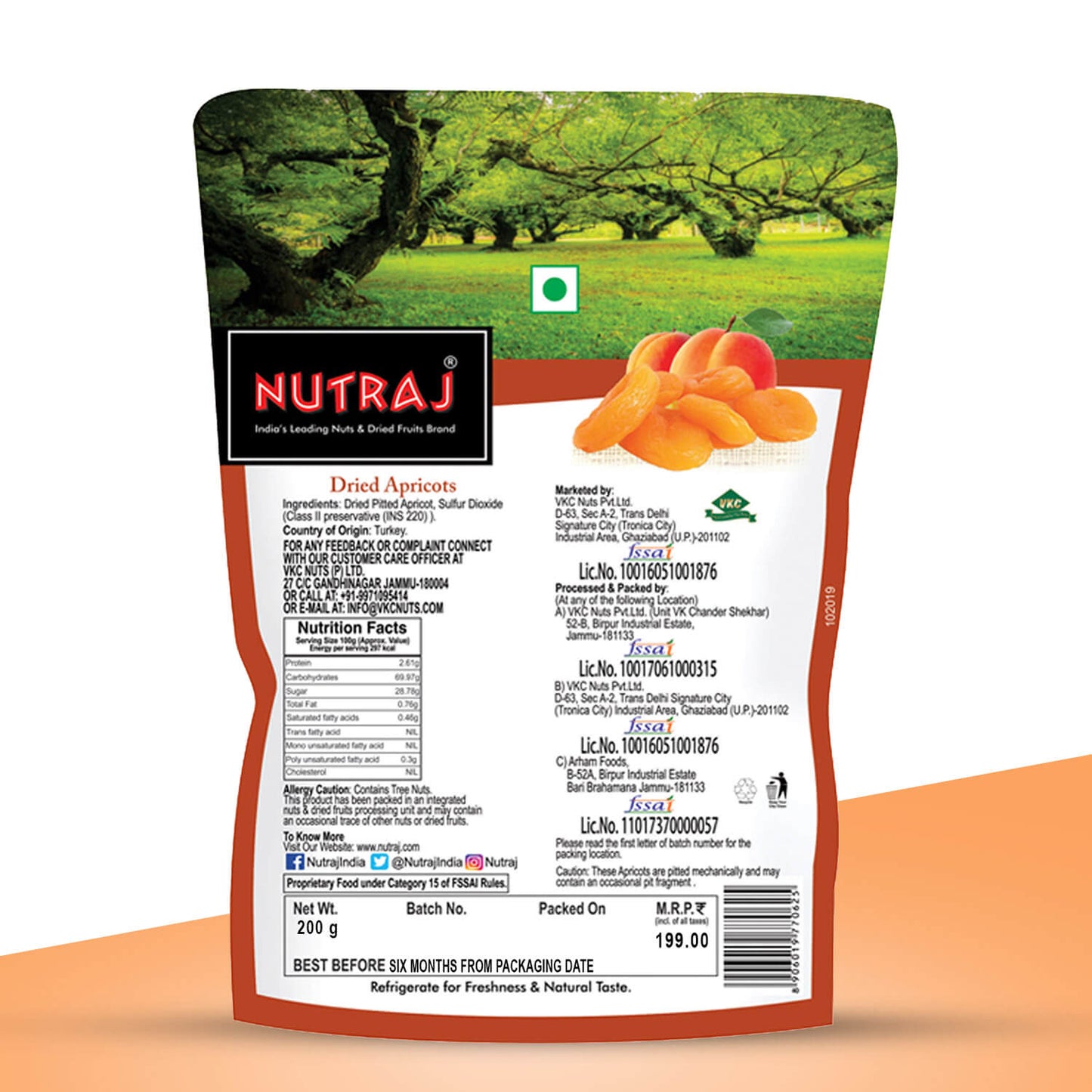 Nutraj Premium Dried Pitted Turkish Apricots 200gm