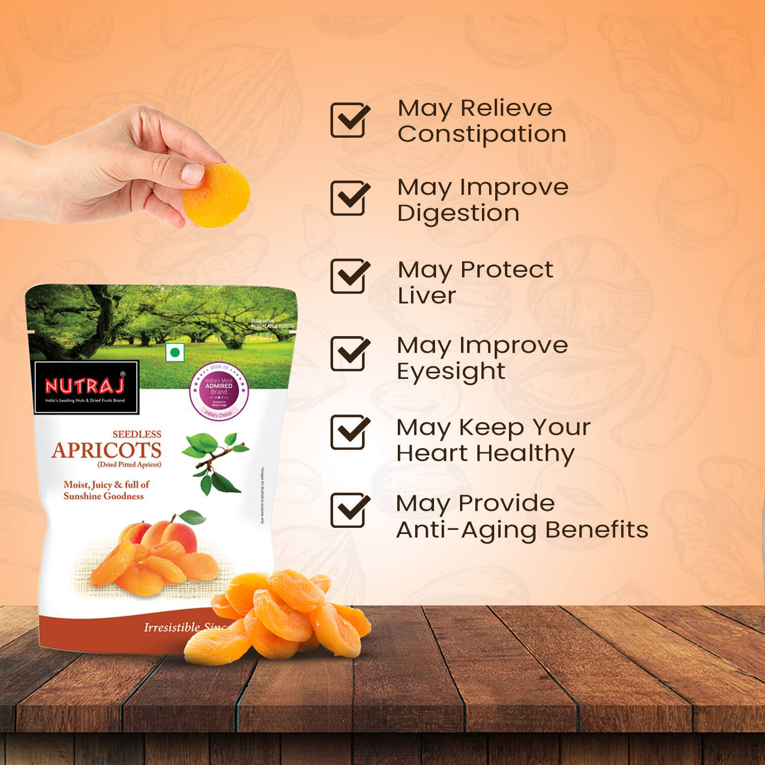 Nutraj Premium Dried Pitted Turkish Apricots 200gm