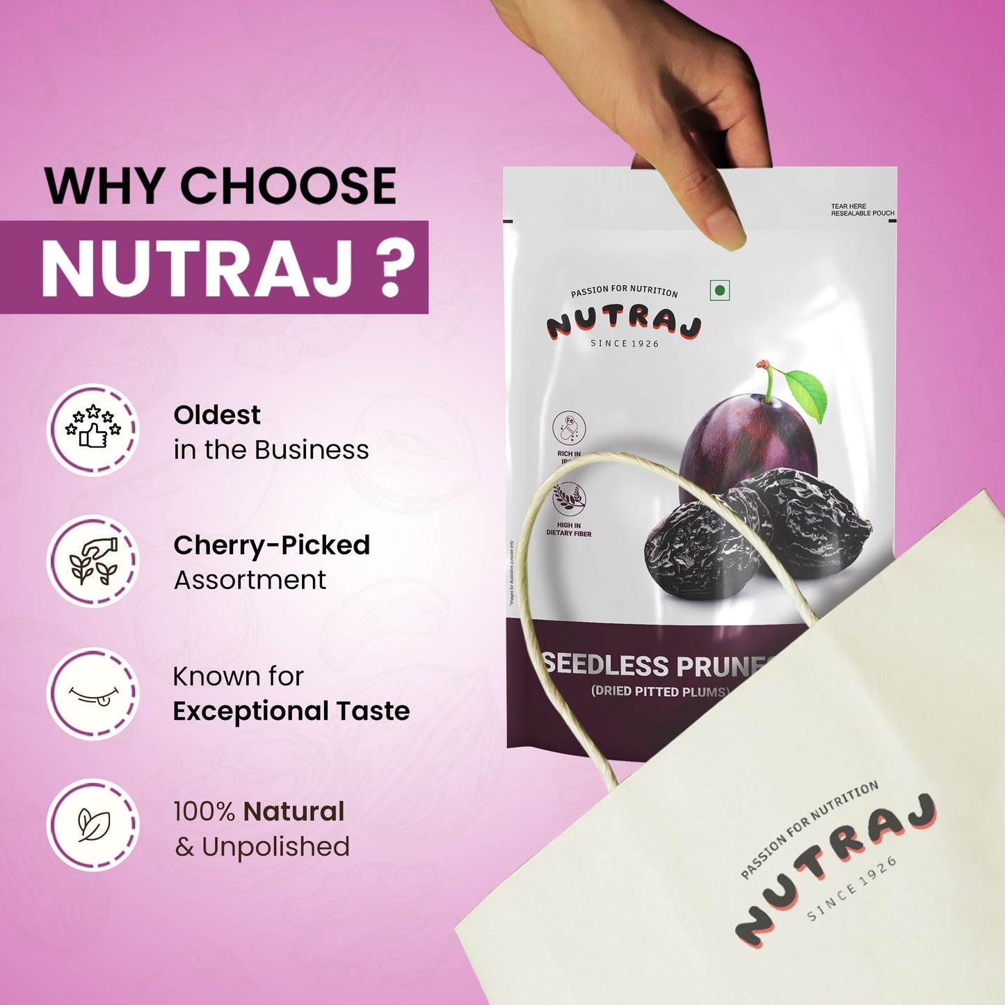 Nutraj Dried Pitted Prunes (Dried Seedless Plums) 200gm