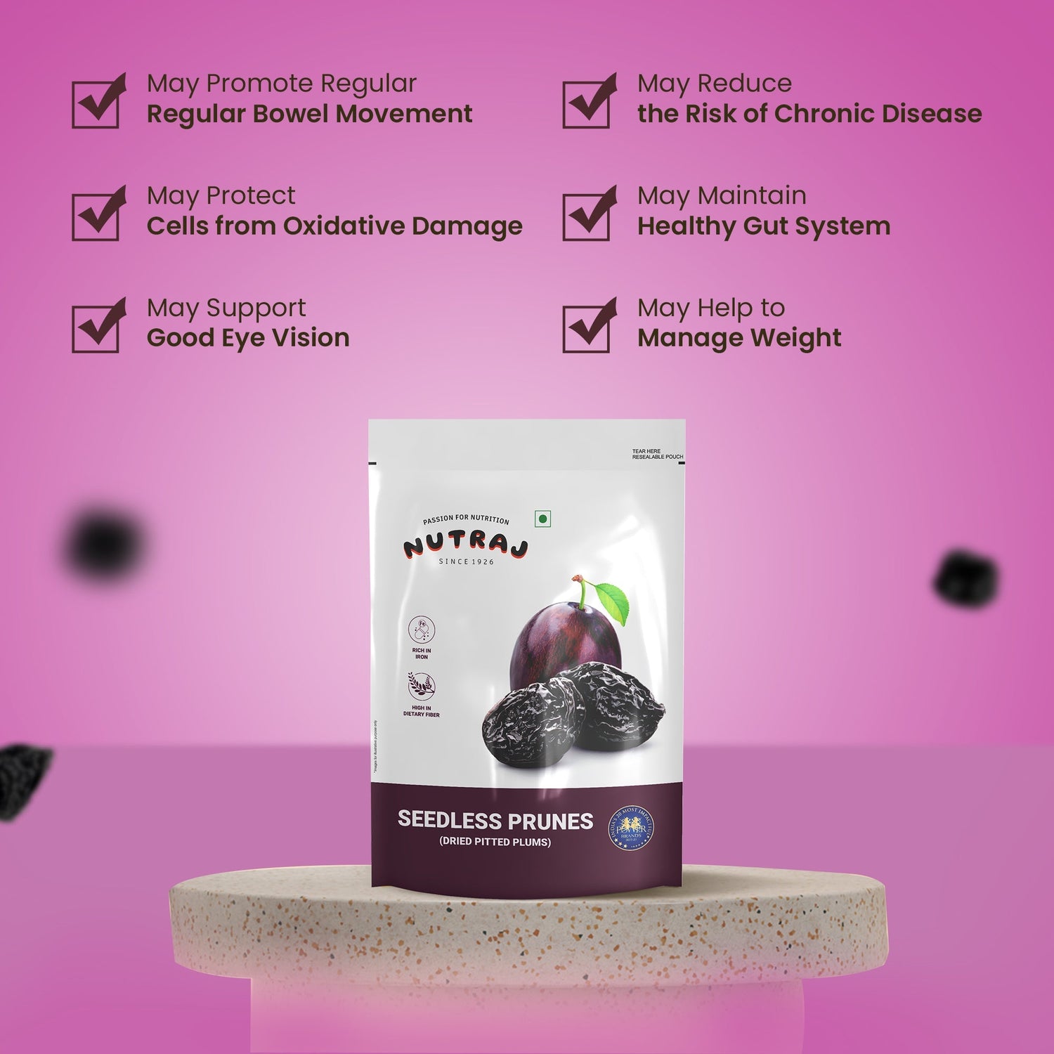 Nutraj Dried Pitted Prunes (Dried Seedless Plums) 200gm