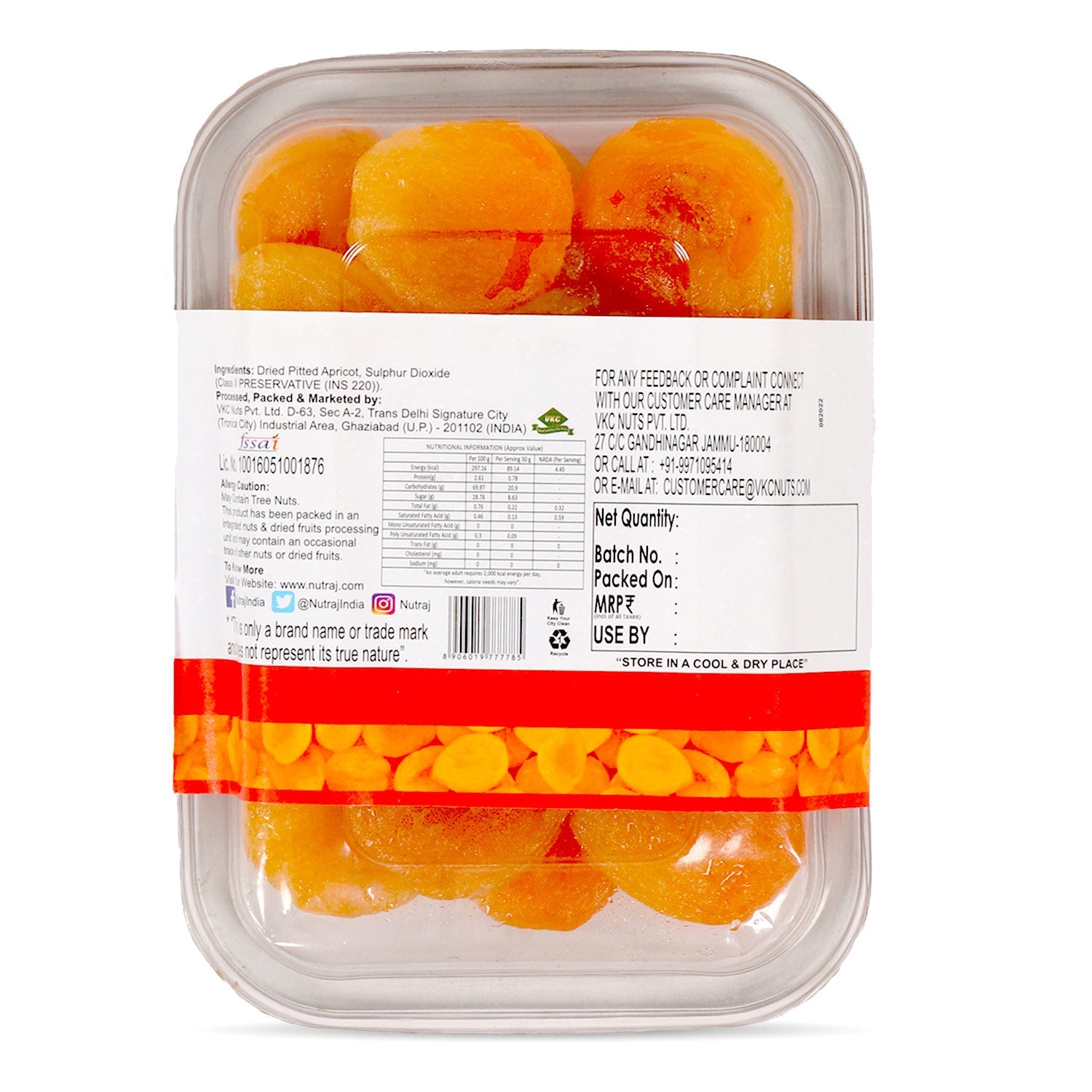 Nutraj Dried Apricot (Seedless) 200gm Tray