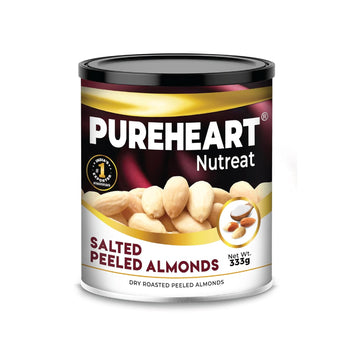 Pureheart Nutreat Dry Roasted Salted Peeled Almonds, Premium California Whole Blanched Almond Nuts Without Skin/Dry Fruit, Crunchy Dried Badam