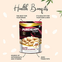 Pureheart Nutreat Dry Roasted Salted Peeled Almonds, Premium California Whole Blanched Almond Nuts Without Skin/Dry Fruit, Crunchy Dried Badam