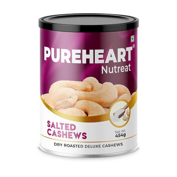 Pureheart Nutreat Roasted Salted Cashew, Flavourful & Crunchy Snack | Premium Salted Whole Cashew Nuts/Kaju Dry Fruit | Rich in Protein & Fiber | No Artificial Colors and Flavors