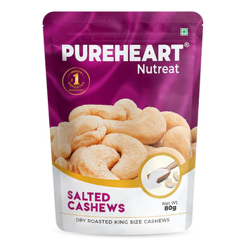 Pureheart Nutreat Roasted Salted Cashew, Flavourful & Crunchy Snack | Premium Salted Whole Cashew Nuts/Kaju Dry Fruit | Rich in Protein & Fiber | No Artificial Colors and Flavors