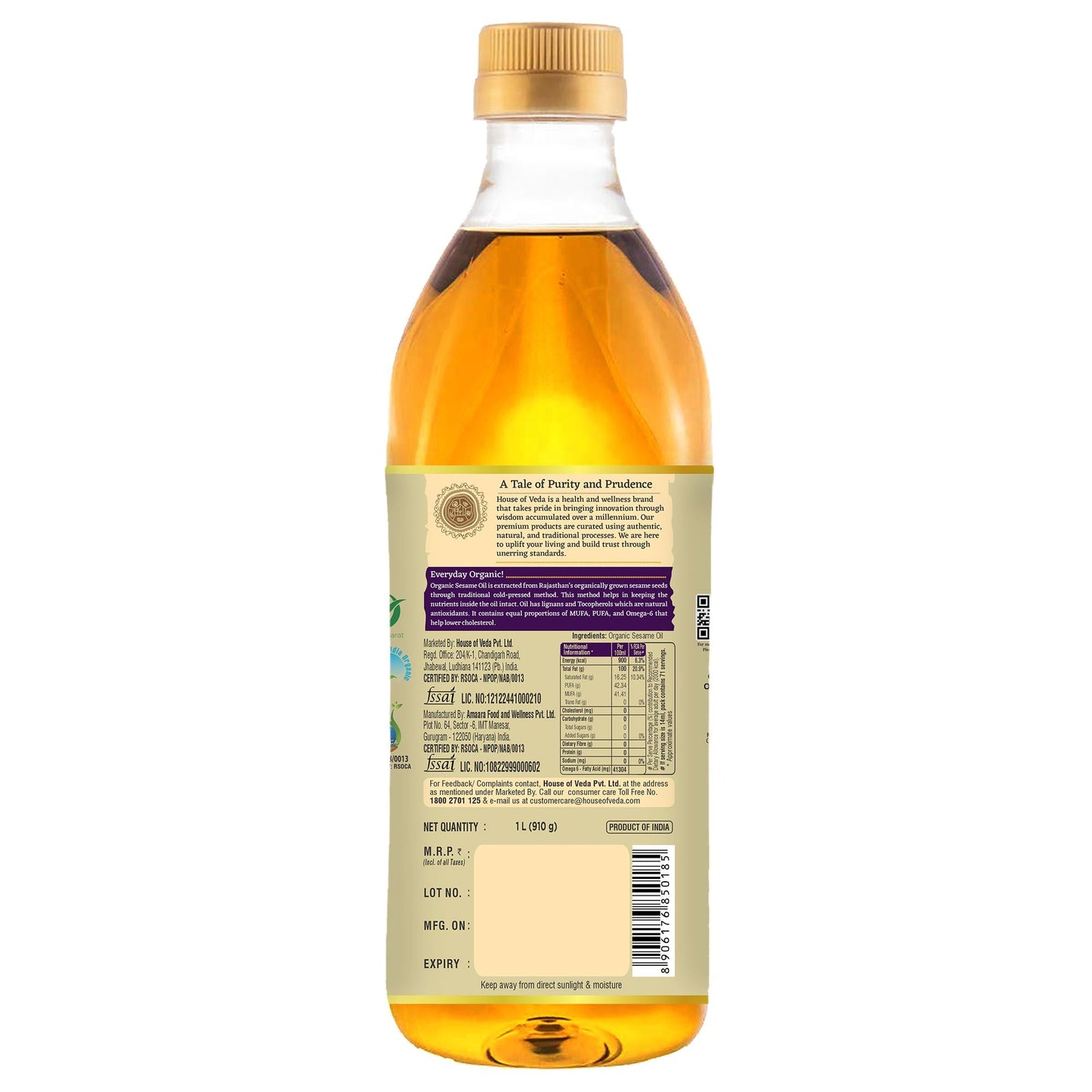 Organic Sesame Oil 1L (Pack of 2 )