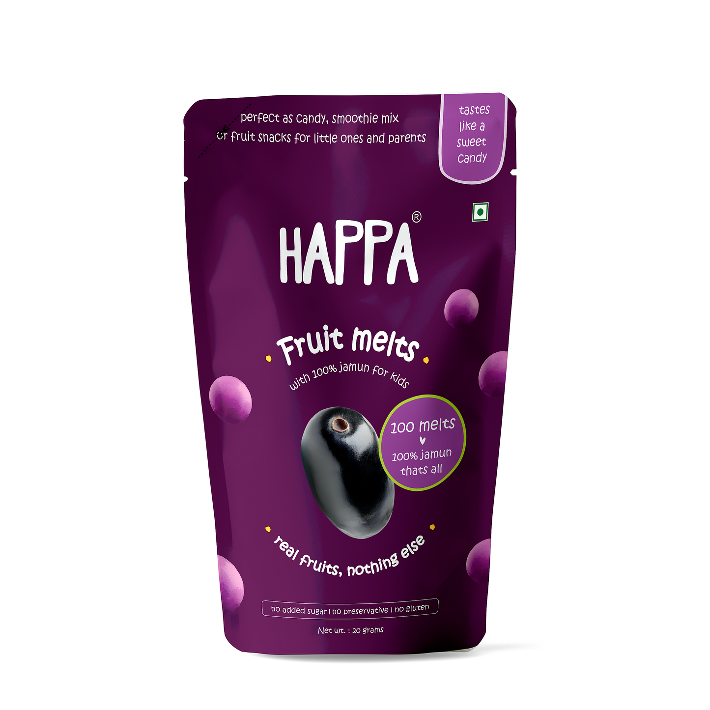 Happa Jamun Melts for little ones, made with 100% Blackberry & nothing else. No added flavour or Sugar!