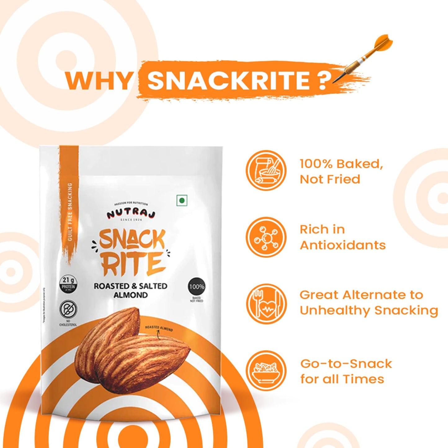 Nutraj Snackrite Roasted & Salted Almonds Badam 150gm