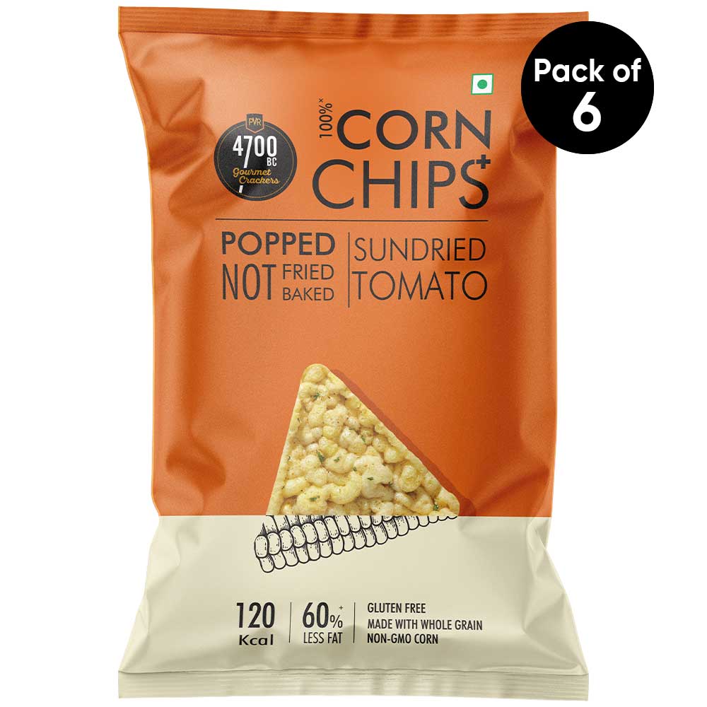 Chips+, Sundried Tomato, Popped, 100% Corn-Based (Pack of 6, 55g)