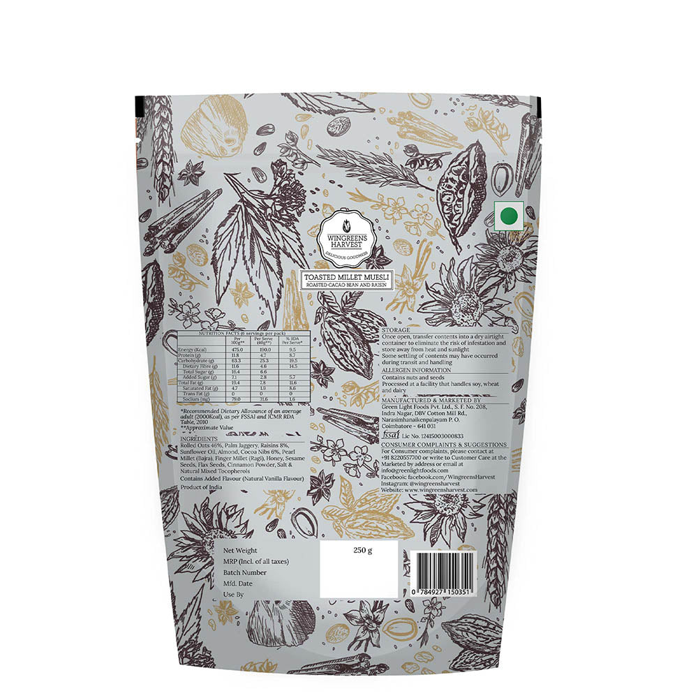 Toasted Millet Muesli Roasted Cacao Bean and Raisin - 250 g