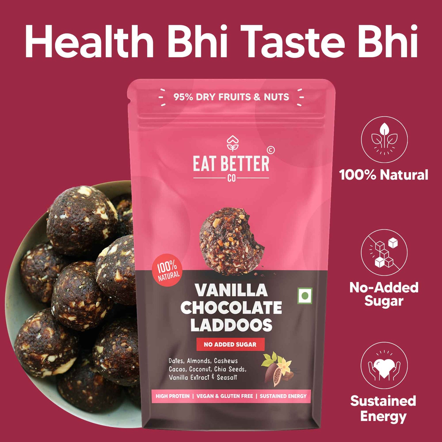 Vanilla Chocolate Laddoos - No Added Sugar | 100% Natural