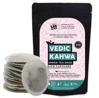 FVTB VEDIC KAHWA - Kahwa Green Tea Bags 100 pcs - Eco-Friendly Vedic Detox Kahwa Green Tea 100 bag in Resealable pouch- All in one Green Tea Kahwa Tea bags - Kawa tea, Kava tea, Green tea bag