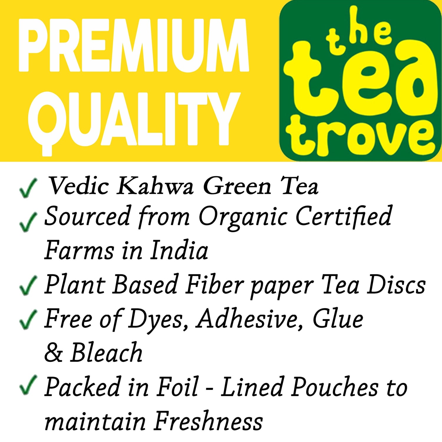 FVTB VEDIC KAHWA - Kahwa Green Tea Bags 100 pcs - Eco-Friendly Vedic Detox Kahwa Green Tea 100 bag in Resealable pouch- All in one Green Tea Kahwa Tea bags - Kawa tea, Kava tea, Green tea bag