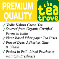 FVTB VEDIC KAHWA - Kahwa Green Tea Bags 100 pcs - Eco-Friendly Vedic Detox Kahwa Green Tea 100 bag in Resealable pouch- All in one Green Tea Kahwa Tea bags - Kawa tea, Kava tea, Green tea bag